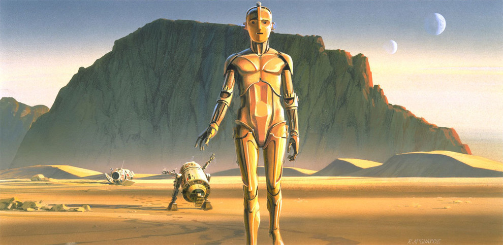 Ralph McQuarrie's concept art of C-3PO and R2-D2